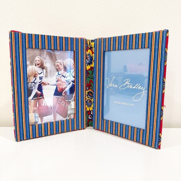 Vera Bradley Vintage Double Photo Striped Floral Garden Fabric Photo Frame - Picture 1 of 9